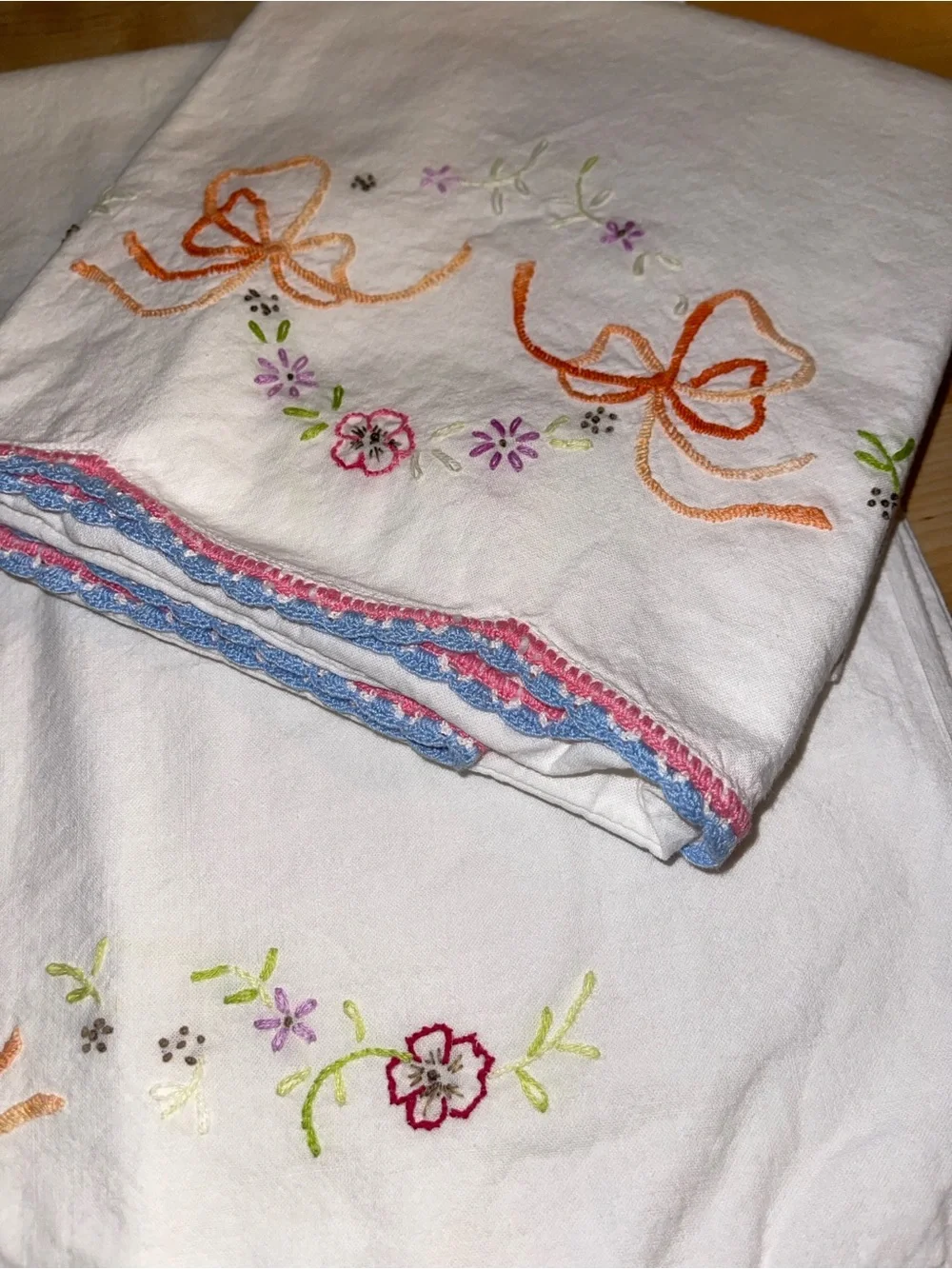Vintage hand embroidered pillowcase set